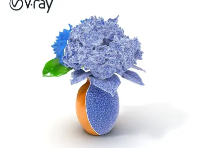 Blue Hydrangea in Wooden Vase Model Pack Low-poly 3D model