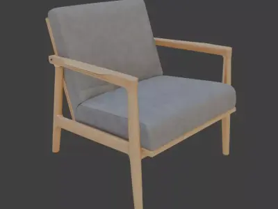 Grey Armchair with Wooden Frame 3D model