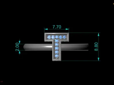 Alphabet ring letter T 3D print model