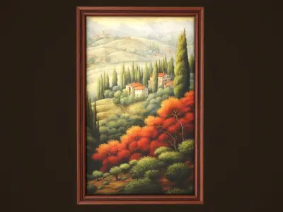 Four paintings with a frame Low-poly 3D model