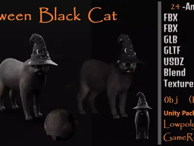 Halloween Black Cat Low-poly 3D model