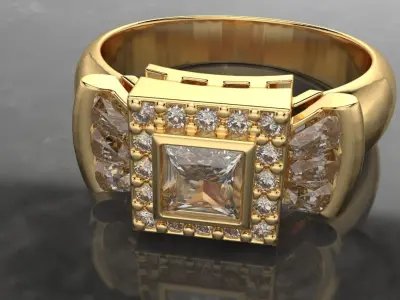 classic style cross gems ring 3D print model