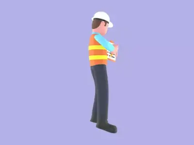 3D Cartoon Male Architect Character - Angry Inspection Pose 3D model