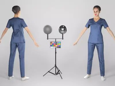 Young beautiful brunette in surgeon uniform in A-pose 189 Low-poly 3D model