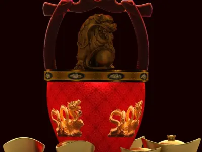 Chinese lion and Gold Ingot 3D model