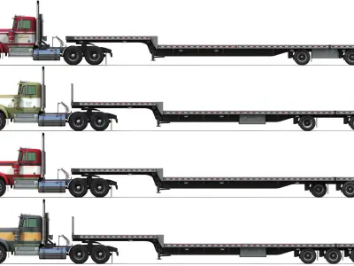 Kenworth W900A dropdeck 1980 Low-poly 3D model