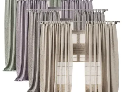 Classic Linen Curtain Set with Metal Rings and Roman shade 63 3D model