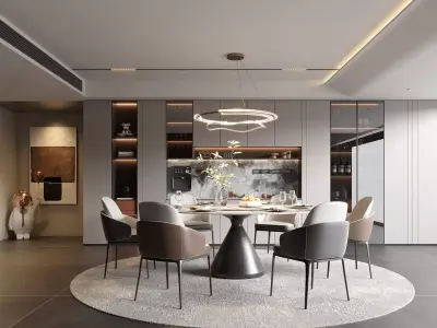 Modern Round Table Luxury Kitchen-Dining 3D Model 3D model