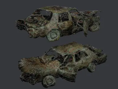 Apocalyptic Damaged Destroyed Vehicle Car Game Ready 18 Low-poly 3D model