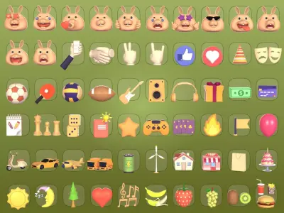 Cartoon Icons Pack - Smiley Sport Music Business IT Game Food AD Low-poly 3D model