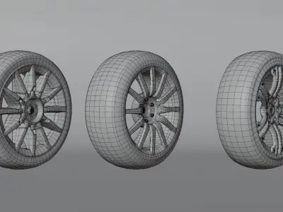 Car wheel set Low-poly 3D model