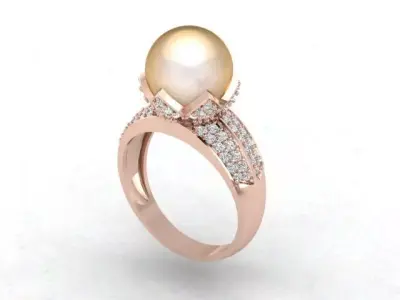  Model of a Pearl and Diamond Women Ring 3D print model