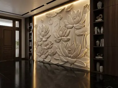 modern panel wall decor set wall relief mural CNC 146 3D model