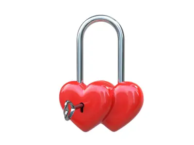 Double Heart Padlock 3D model 3D model