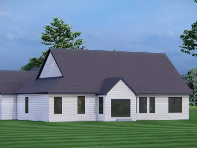 Modern Farmhouse Single-Story Suburban Home 3D Model  3D model
