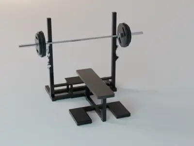 Flat Bench with Loaded Olympic Barbell - Gym Equipment 3D model