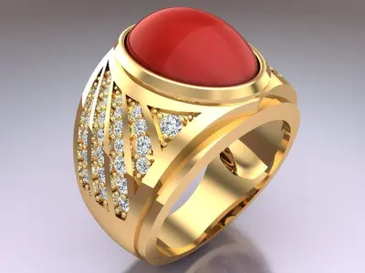 Oval stone ring - Mens rings - N576 3D print model