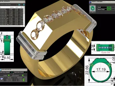 Wide Signet Band with Diagonal Diamond Bar model mr0308 3D print model