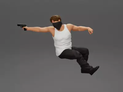 A masked gangster man riding in a car and holding a gun 3D print model