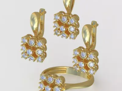 Ring  Earring and Pendant Set 3D printable model 0066 3D Model Pack