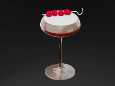 Raspberry Cocktail Low-poly 3D model