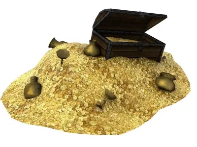 Treasure with coins and chest Low-poly 3D model