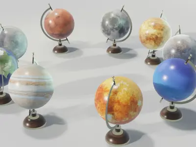 Solar System Planets Globes 3D Model Low-poly 3D model