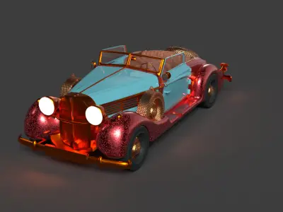Chinese red classic car   Low-poly 3D model