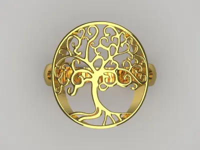 Yellow gold ring tree of life design model gr0109 3D print model