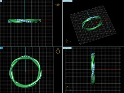 Elegant Diamond Twist Ring in 14K Yellow Gold to the Canvas band 3D print model