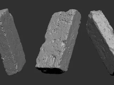 Realistic broken grey brick 3d scan in highpoly 3D model