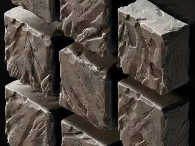 Stone cube panel old 3D model