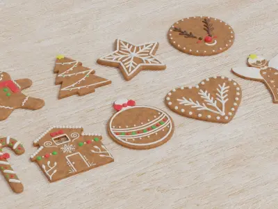 Gingerbread Christmas Cookie Set 2 3D model