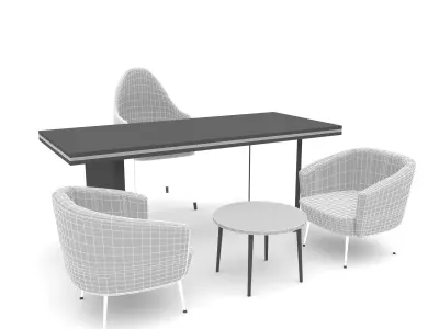 The classic office desk and chair  Low-poly 3D model