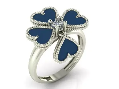 Luxury Two Piece Gold Ring with Enamel Hearts 3D print model