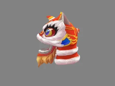 Cartoon lion dance head set  Low-poly 3D model
