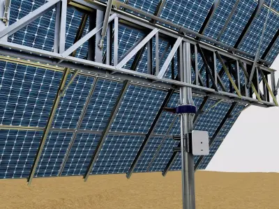 Dual Axis Solar Tracker Pole3x6 Panel Layout Low-poly 3D model