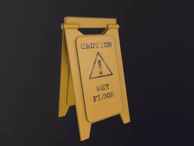 Yellow Wet Floor Warning Sign 3D Model Low-poly 3D model