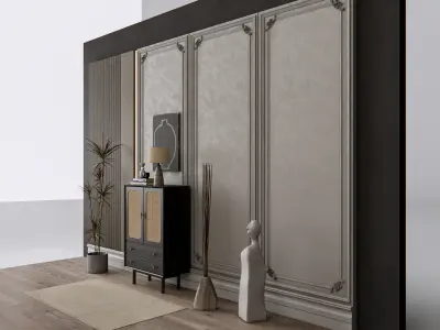 Sideboard with wall panel and flooring 21 3D model