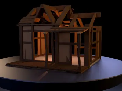 Destroyed Hut Low-poly 3D model