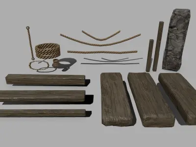 Wood Set piece of Low-poly 3D model