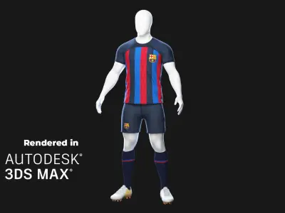Football Jersey full outfit FC Barcelona Team Low-poly 3D model