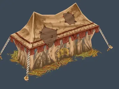 Cartoon Old Tent Awning Leather in Patches Low-poly 3D model