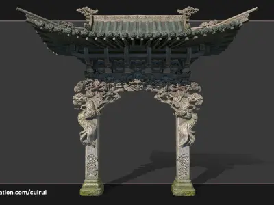 Chinese archway Low-poly 3D model