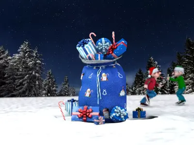 Santas Blue Gift Bag 3D model