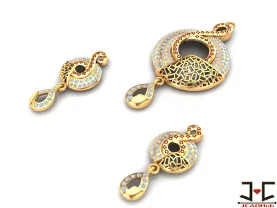 0249 - Diamond with Jali Pendant Set for Women - JCADHub 3D print model