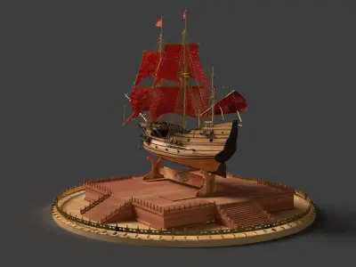 Chinese sail ship  Low-poly 3D model