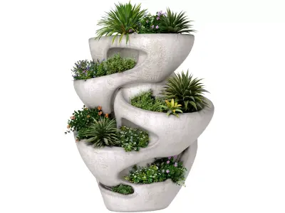Sculptural garden planter vase urn plants flowers greening 3D model