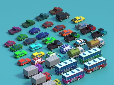 12 car Low-poly pack and 39-textures Low-poly 3D model