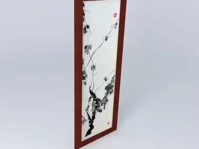 Chinese print painting on wooden frame Free 3D model